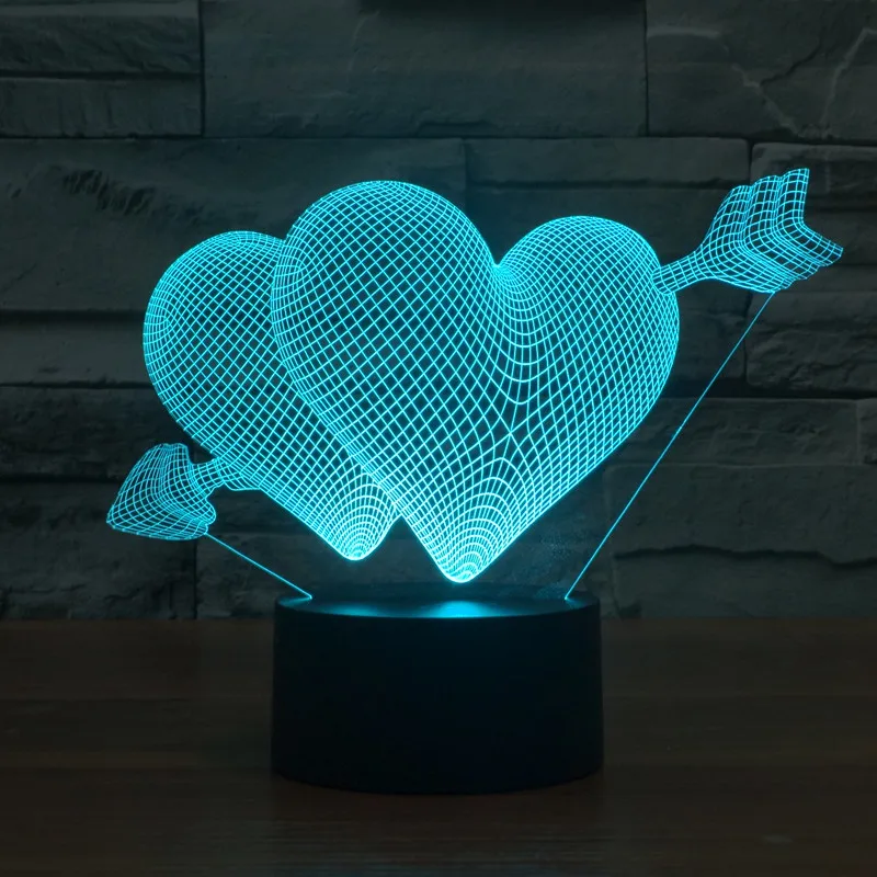 3D Иллюзия Стрела Купидона Сердце Любовь привела настольный ночник USB работает Романтический белый день Святого Валентина Lover пара подарки