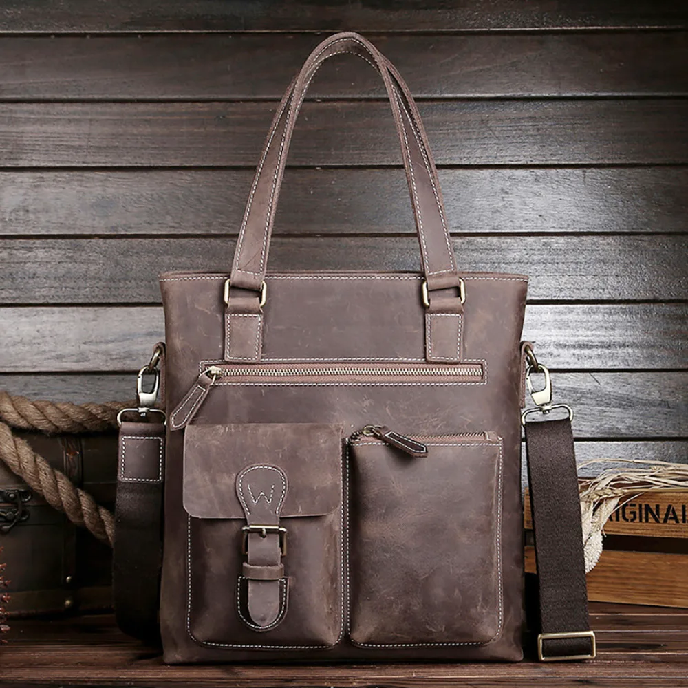 Top Quality Crazy Horse Cowhide Men Messenger Shoulder Bags Vintage Business Genuine Leather Women Cross Body Tote Bag Handbag genuine leather men business handbag laptop tote cross body briefcase brand famous crazy horse cowhide messenger shoulder bag