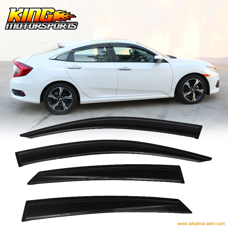 

For 16-18 Honda 10th Gen Civic Sedan 4D OE Smoke Tinted Sun Rain Guard Window Visors
