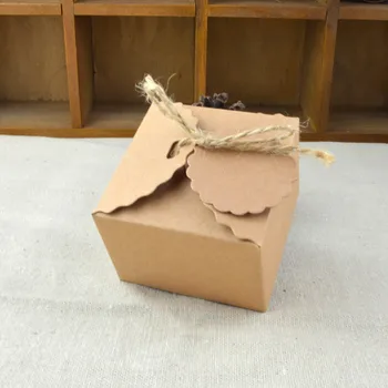 

20pcs Vintage Mini Kraft Paper Carton Gift Box Wedding Gift Favor Boxes Boite Dragee Candy Box Packaging with Ribbon and Tag
