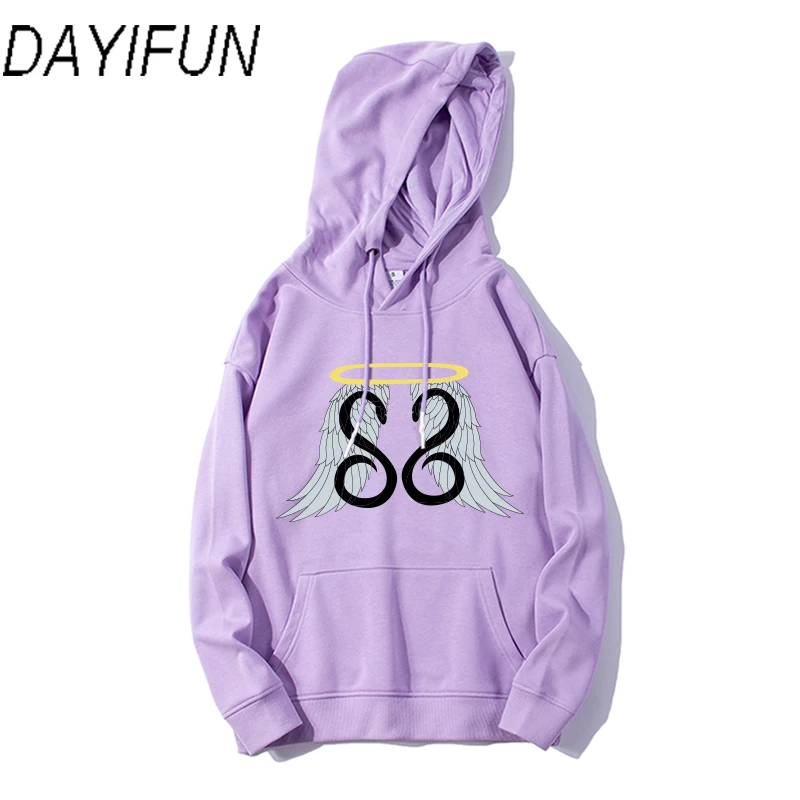 

DAYIFUN Angel Design with Halo Wing Print In Front Chest Hooded Woman's Sweatshirt Autumn and Winter Print hoodies HALOWING WT01