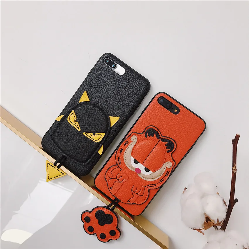 Мультяшный котик Гарфилда наклейка для iPhone X 6 6s 7 8 6plus 6splus 7plus 8plus вышитый кожаный