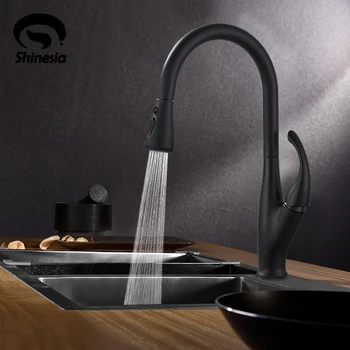 

Matt Black Kitchen Faucet Pull Out Sprayer Single Handle Mixer Tap Sink Faucet 360 Rotation Kitchen Faucet Hot and Cold Water
