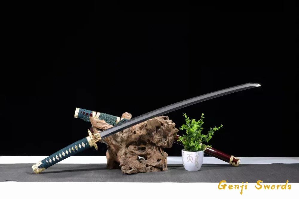 Japanese Katana Manual Grinding Damascus Folded Steel Clay-Tempered Samurai Sword Saber Tachi