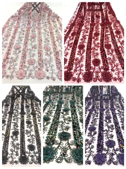 African Embroidery Sequins Lace Fabric French Tulle With 3D Flower Net 2019 beads Latest For Dress | Дом и сад