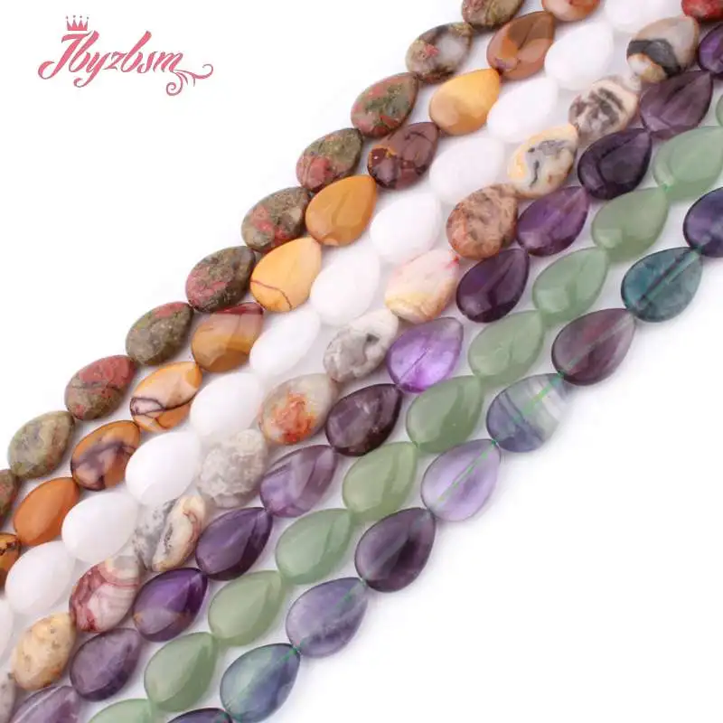 

13x18mm Natural Stone Beads Drop Fluorite Quartz Rhodonite Agates For DIY Necklace Jewelry Making Loose Strand 15" Free Shipping