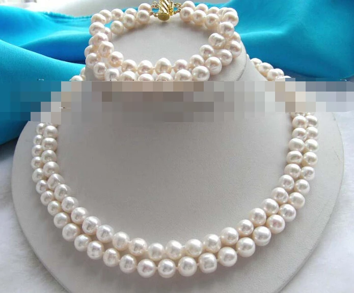

free shipping 12562 Natural White Pearl Necklace Bracelet A Set