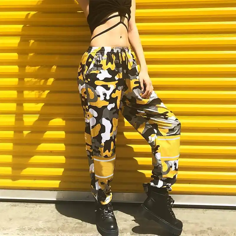 yellow and grey camo pants