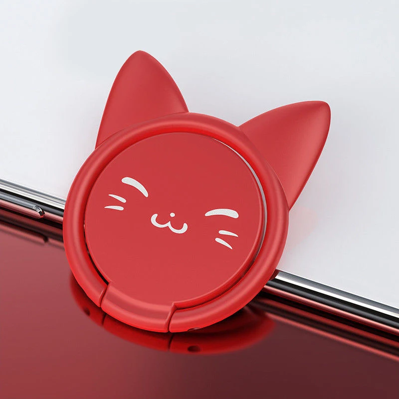 360 Degree Rotating Cute Cartoon Cat Finger Grip Ring Stand Holder for Mobile Cell Phone Finger Ring Smartphone Stand Holder - Цвет: Red 2