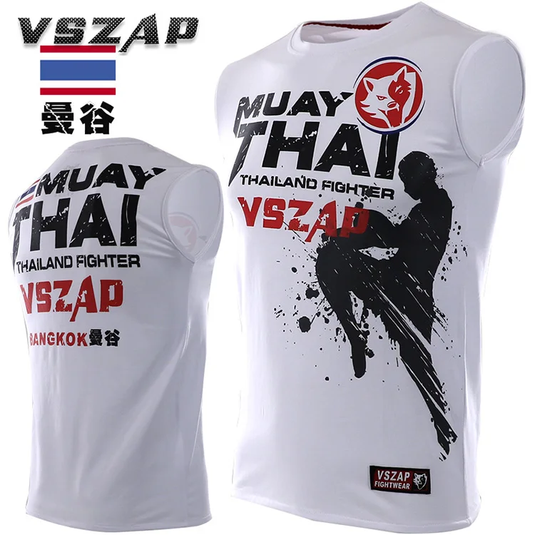 VSZAP Муай Тай Боевые искусства фитнес топы мужская футболка MMA fight top белый