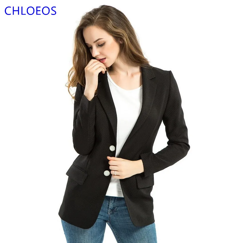 Plus Size Women Black Elegant Long Blazer 2017 Spring Autumn Ladies