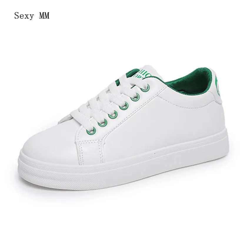 

PU Leather Flats Women Trainers Breathable Lace-Up Shoes Woman Casual Skate Walking Flat Shoes Zapatillas Mujer