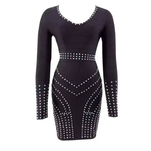 New Bandage Dress Black long sleeves Bandage dress Fashion luxury V