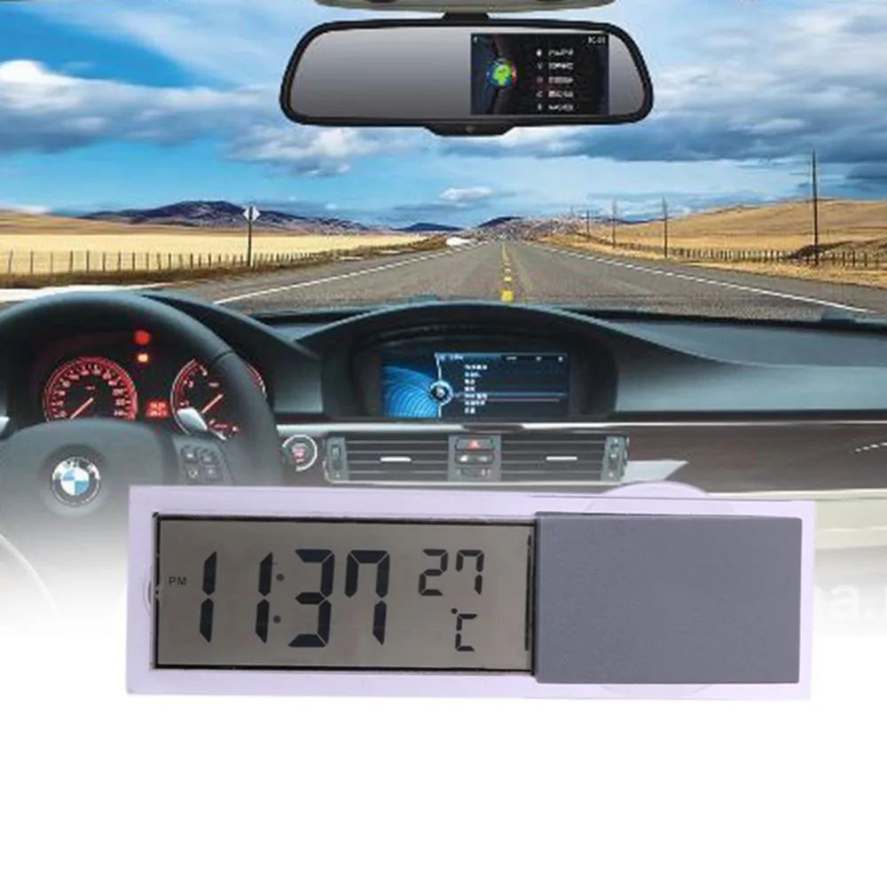 

2 in 1 Automobile Car LCD Clock Thermometer in the car LED digital display with Suction Cup AG10 Button Cell Battery Operated