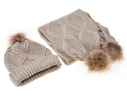 Вязаный шарф, шапка, комплект на осень-зиму, с помпоном для волос, с алмазным узором, шерстяной вязаный шарф, шапка, комплект 2018