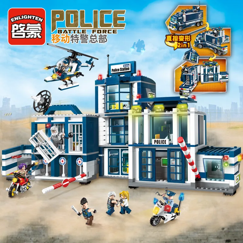 

ENLIGHTEN 1918 Police Station Building Block Educational Toys Wange Building Block DIY Brick Compatible With legoe