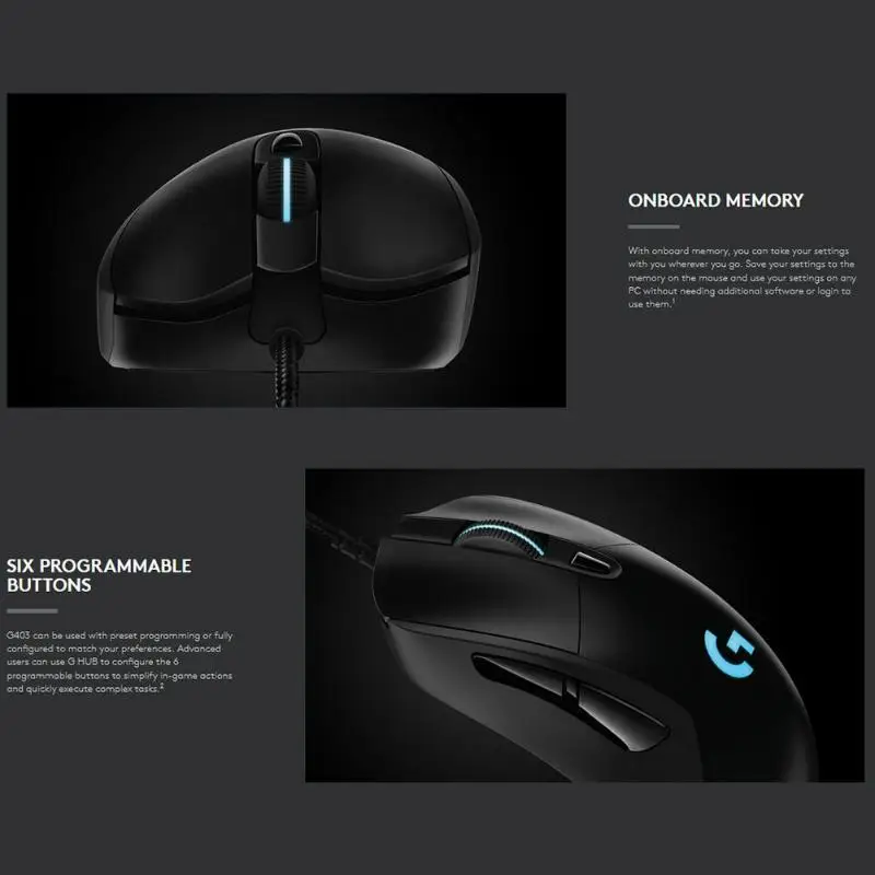 Проводная игровая мышь Logitech G403 RGB с подсветкой 12000 точек/дюйм для PUBG PC Gamer Поддержка Windows 10/8/7