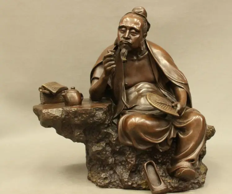 

S03940 12" Folk Chinese Exquisite Pure Bronze Tea Saint LuYu Taste Tea Statue Sculpture B0403