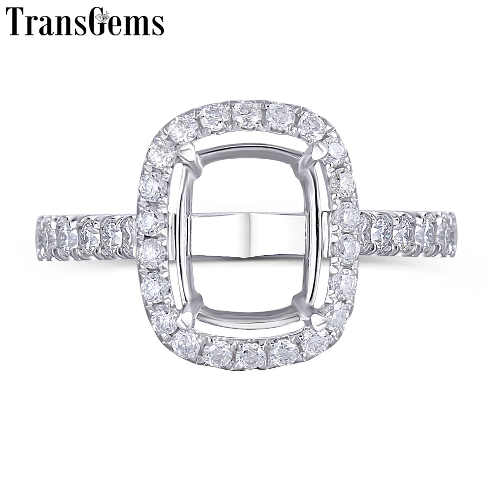 

Transgems 14K White Gold Halo Type Ring Semi Mount without a 7*9mm Cushion Gemstone but with Moissanite Accents Customized Ring