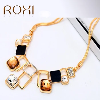 ROXI Women Necklaces & Pendants Mosaic oil Drop Crystal Chain collier ras du cou 2017 Statement Necklace