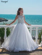2019 Girls Pageant Dresses White Jewel Neck Silver Beads Crystal Sleeveless Button Back Beach Organza Kids Flower Girls Dress 2017 new green crystal backless sleeveless bow organza flower girls beads cupcake pageant dresses kids toddler glitz prom infant