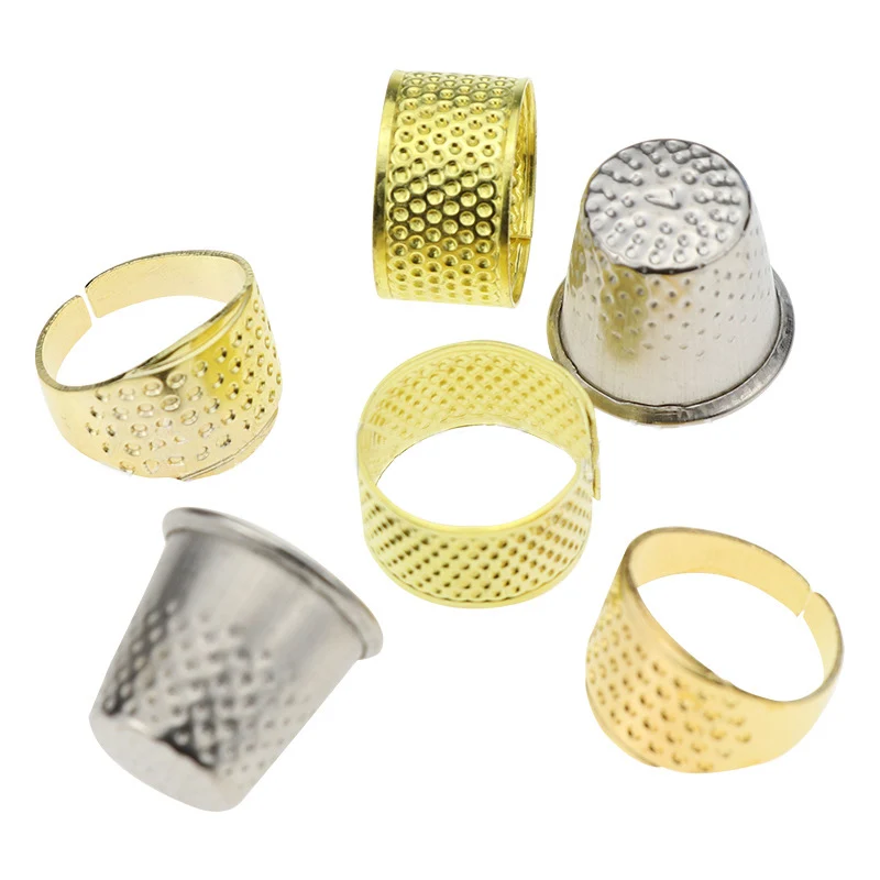

1Pcs Cloth Fabric DIY Sewing Pressure Line Thimble Metal Cover Finger Needle Hoop with Hat Gold Silver Color Sewing Rings Tools