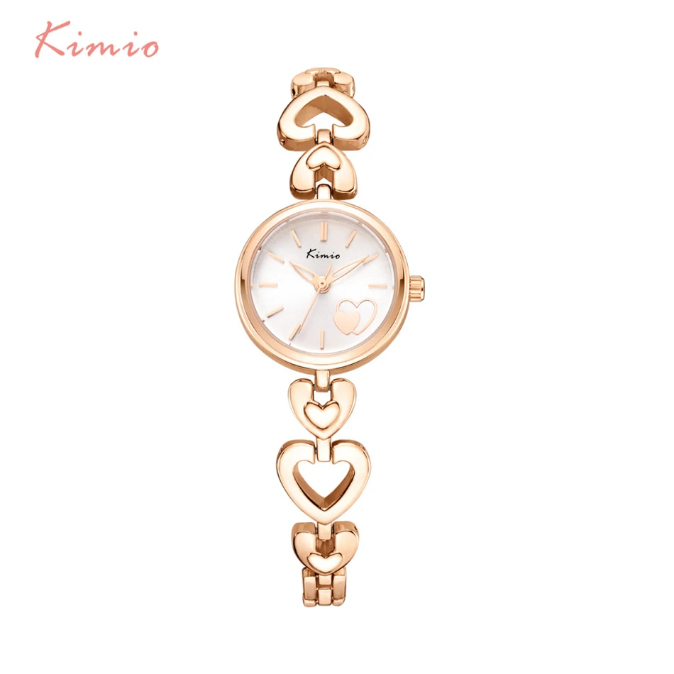 KIMIO Love Pattern Dial Heart Shape Rose Gold Bracelet Femme 2018 Watches For Women Fashion Skeleton Pointer Quartz Watch Women