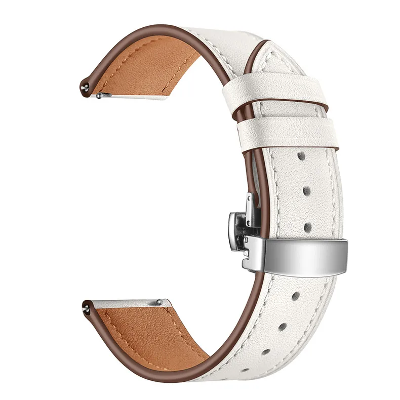 20mm 22mm Butterfly clasp Leather Band for Samsung Galaxy Watch 46mm 42mm Active Bracelet Strap for Gear Sport S3 S2 Classic