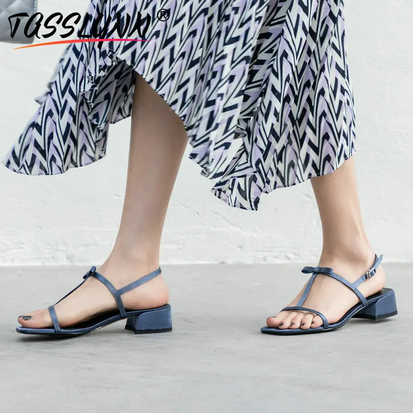 

TASSLYNN 2019 Sandals Women Square Toe Satin PU Low Heels Sandals Butterfly-knot Women Shoes Sandals Summer Shoes Ladies 34-40