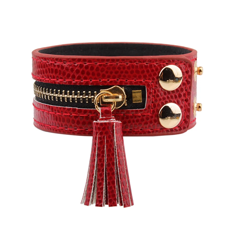 New Fashion Tasse Zipper Wide Leather Women Bracelet Trendy Adjustable Bracelets Bangles Woman Charm Jewelry Accessories