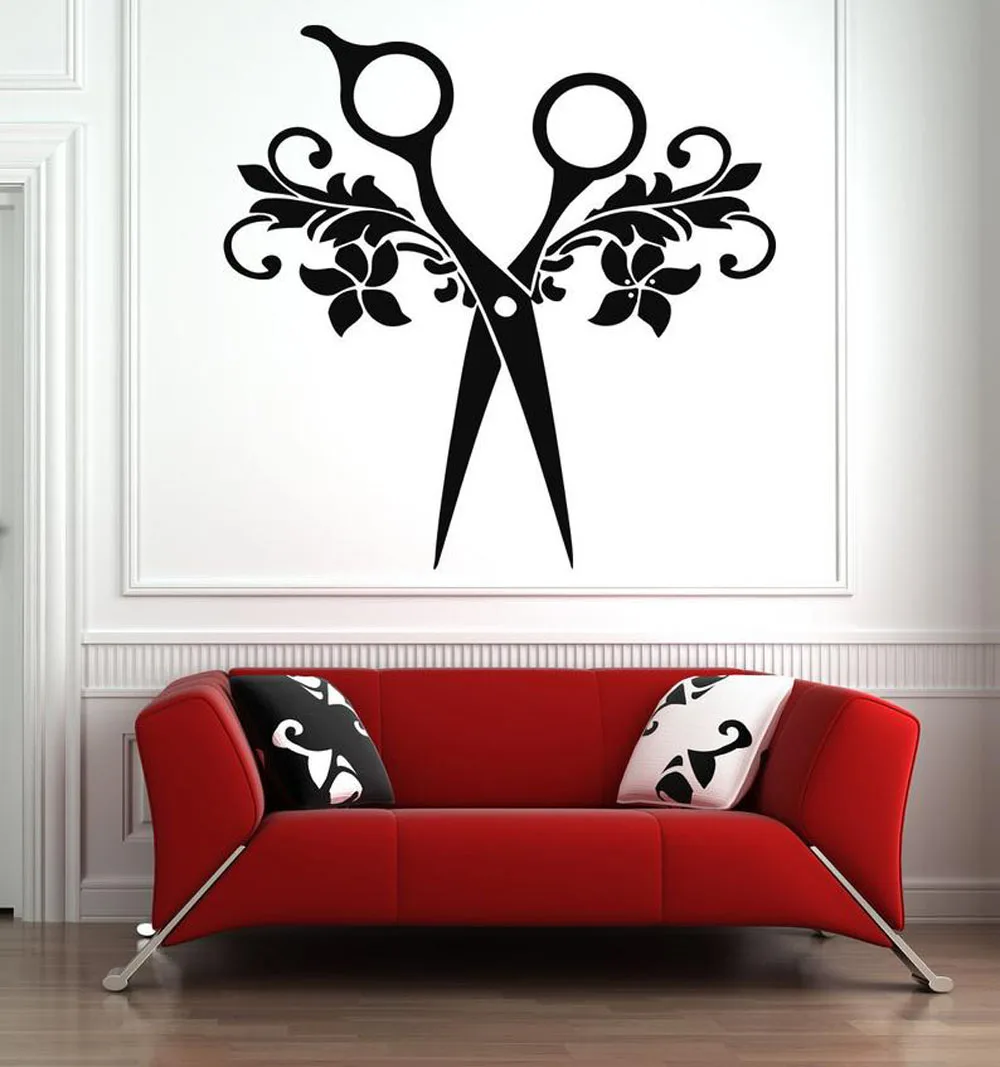 Hari Salon Wall Stickers Tools Scissors Art Vinyl Sticker Beauty Salon