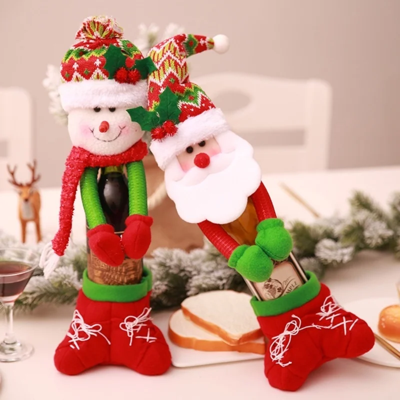 

Christmas Wine Bottle Decor Set Santa Claus Snowman Deer Bottle Cover Xmas Decor