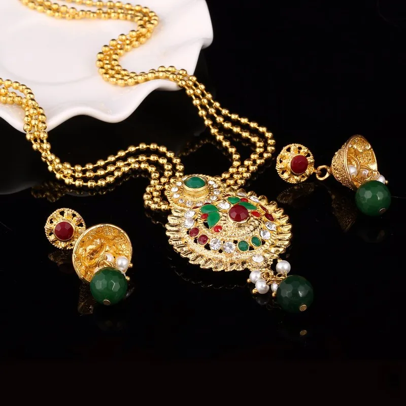 Hesiod, индийские свадебные ювелирные наборы, золотой цвет, полный кристалл, многослойное ожерелье, серьги, набор украшений для влюбленных