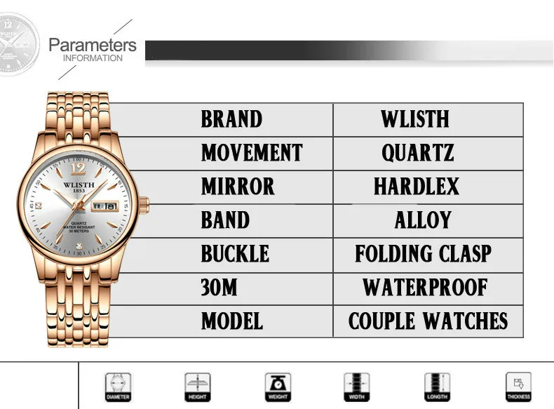 WLISTH женские часы из вольфрамовой стали, женские часы, подарок для влюбленных, розовое золото, китайский-английский календарь, кварцевые часы, водонепроницаемые часы