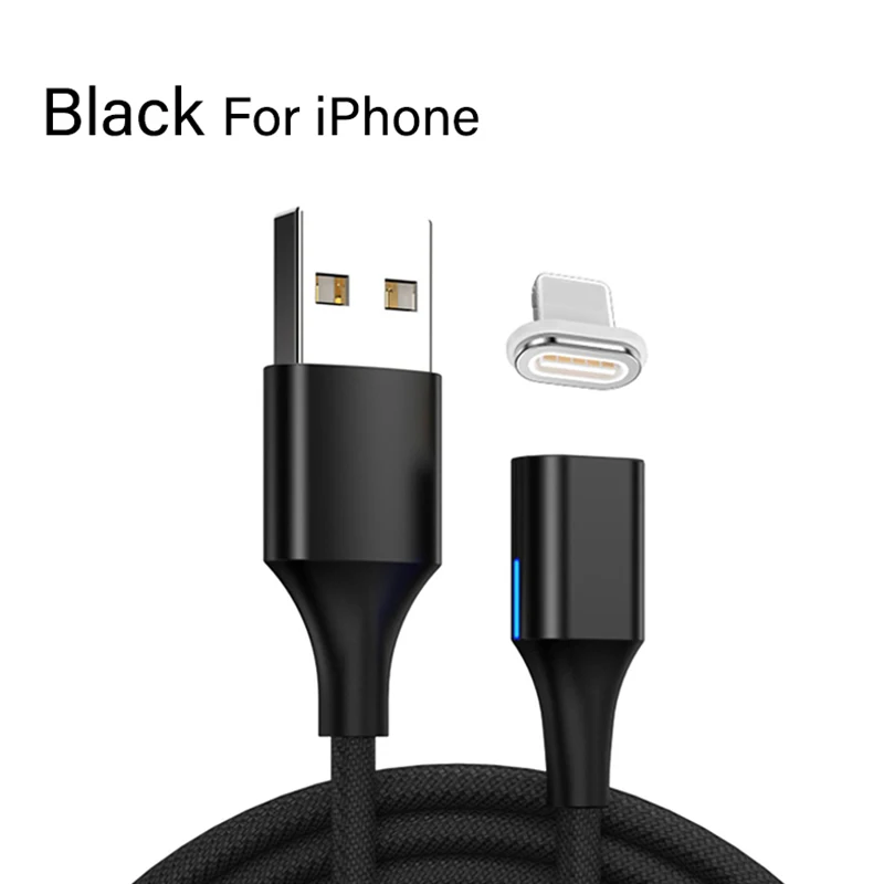 Магнитный usb type-C кабель для iPhone, зарядное устройство, быстрая зарядка, Micro USB C провод, кабель для мобильного телефона для Xiaomi Redmi Note 7 Pro - Цвет: For iPhone Black