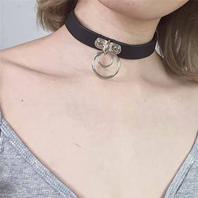QIMING Harajuku, готическое ожерелье-чокер, серебряное ожерелье с сердечком, металлический сексуальный панк каваи INS, ожерелье из искусственной кожи, подарок для женщин и девушек