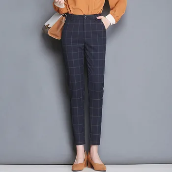 

Women Pants & Capris Slim summer Plaid High waist thin Harem pants Skinny Ankle-Length Pants Woman 8235