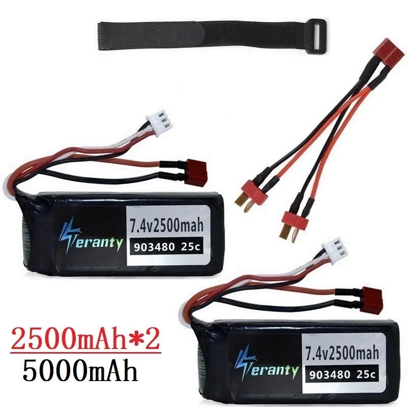 Обновленная батарея мощность 2500 мАч до 5000 7 4 В lipo для Wltoys 12428 12423 RC автозапчасти 2шт