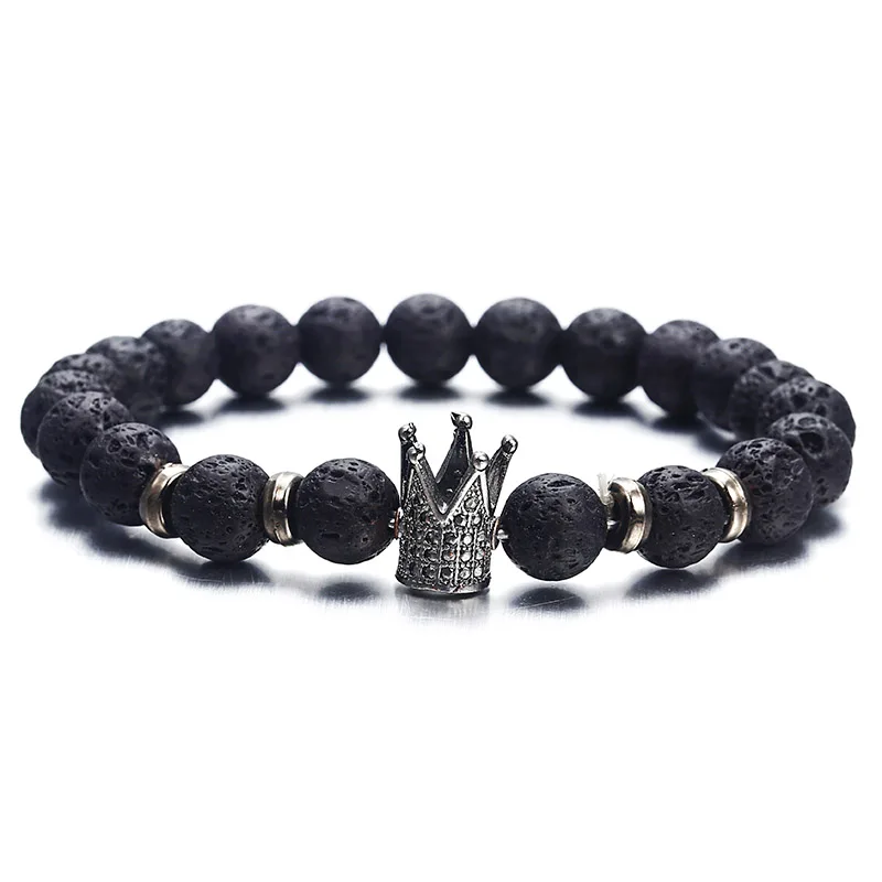 Модный Индивидуальный браслет для женщин или мужчин, трендовые ювелирные изделия из вулканического камня, сплав, корона, винтажный браслет, подарок ns63 - Окраска металла: ns63black