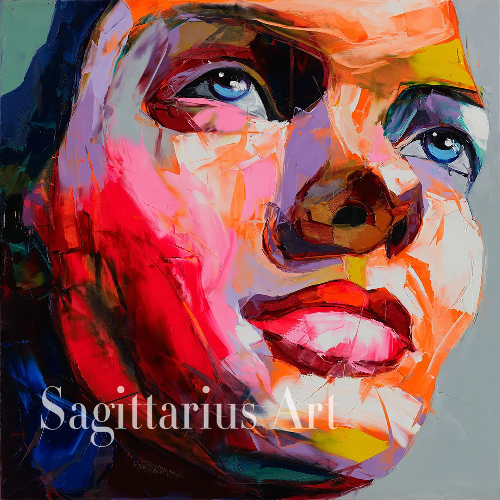 

Hand Painted Palette knife Face high quality Francoise Nielly Handmade Home Decoration Living Room Oil Painting Canvens Art