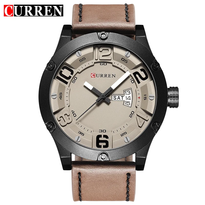 

Curren 2019 Fashion Top New Luxury Brand Week Date Show Leather Strap Men's Sports Watch Quartz Clock 8251relogio Masculino
