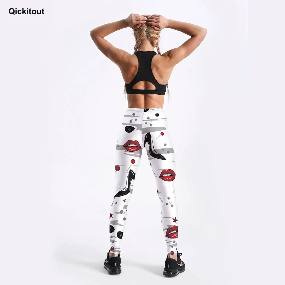 Qickitout/модные женские леггинсы с принтом в виде губ на высоком каблуке пикантные