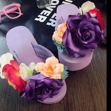 Женские босоножки модная фиолетовая Роза, цветок летние босоножки на танкетке; Босоножки на платформе; шлепанцы; вечерние туфли-лодочки фиолетового цвета; домашние тапочки