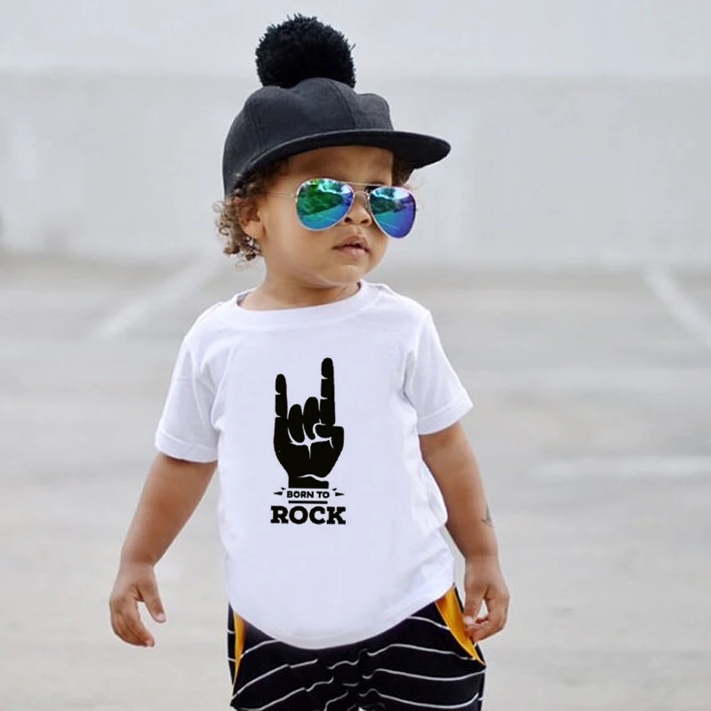 Детская футболка «Born to Rock» Детская одежда унисекс для мальчиков и девочек Стильная Детская летняя футболка с кружевными рукавами