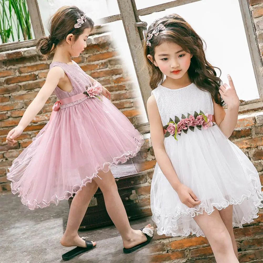 

Girls Summer Silk Gauze Sleeveless Princess Petal Dress