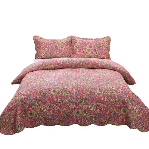 Description Picture 5 of itemAmerican Europe Quality Cotton Floral Embroidery Patchwork Quilting QUITLS 3Pcs Printed Flower BedCover Bedspread Coverletsheet