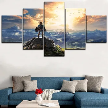 

Canvas Pictures Modern Wall Art Printed Home Decor 5 Pieces The Legend of Zelda Breath of Link Paintings Game Posters Framework