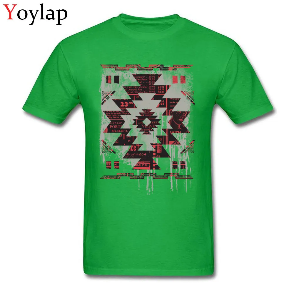 2017 Popular Design Tops Shirts Short Sleeve for Men 100% Cotton Summer Autumn O-Neck T Shirt Printed Tee-Shirt Aztec Modern green