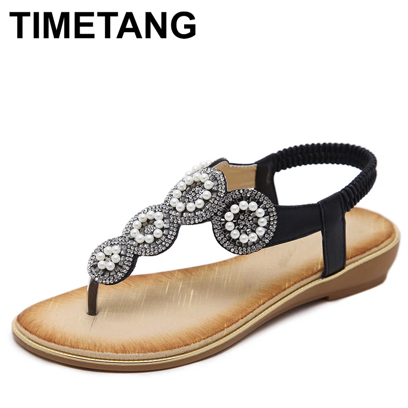 TIMETANG 2018 New Western Style Casual Summer Women Sandals Flower Rhinestone Beaded Sexy Large 