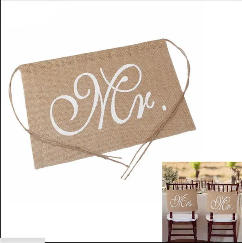 Хаки г-н& Mrs. Стул с джутовым баннером баннер набор стул знак гирлянда деревенский Свадебная вечеринка украшения